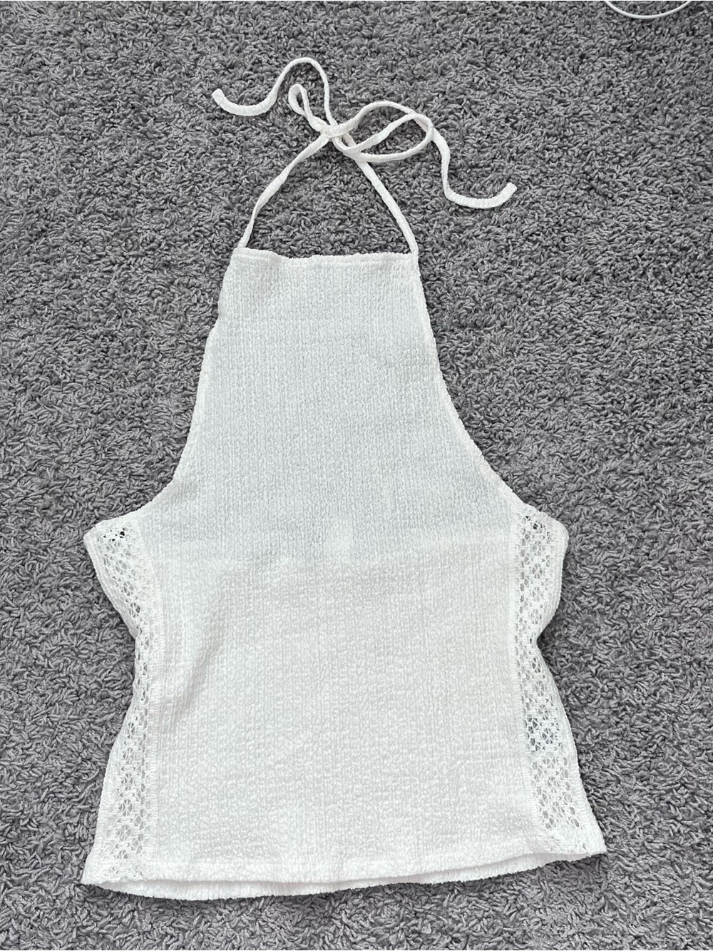 H&M White Halter Knit Top with Lace Trim